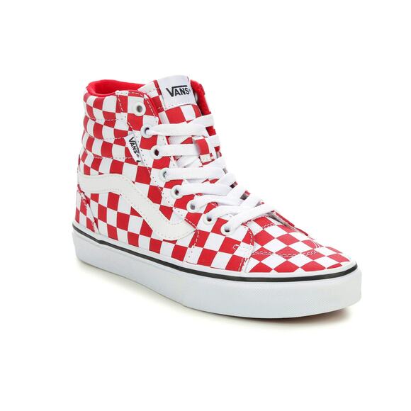 USED Vans Uni Filmore Hightop Sneaker-Tonal Checkerboard Red 6.5 WOMEN - Picture 1 of 7
